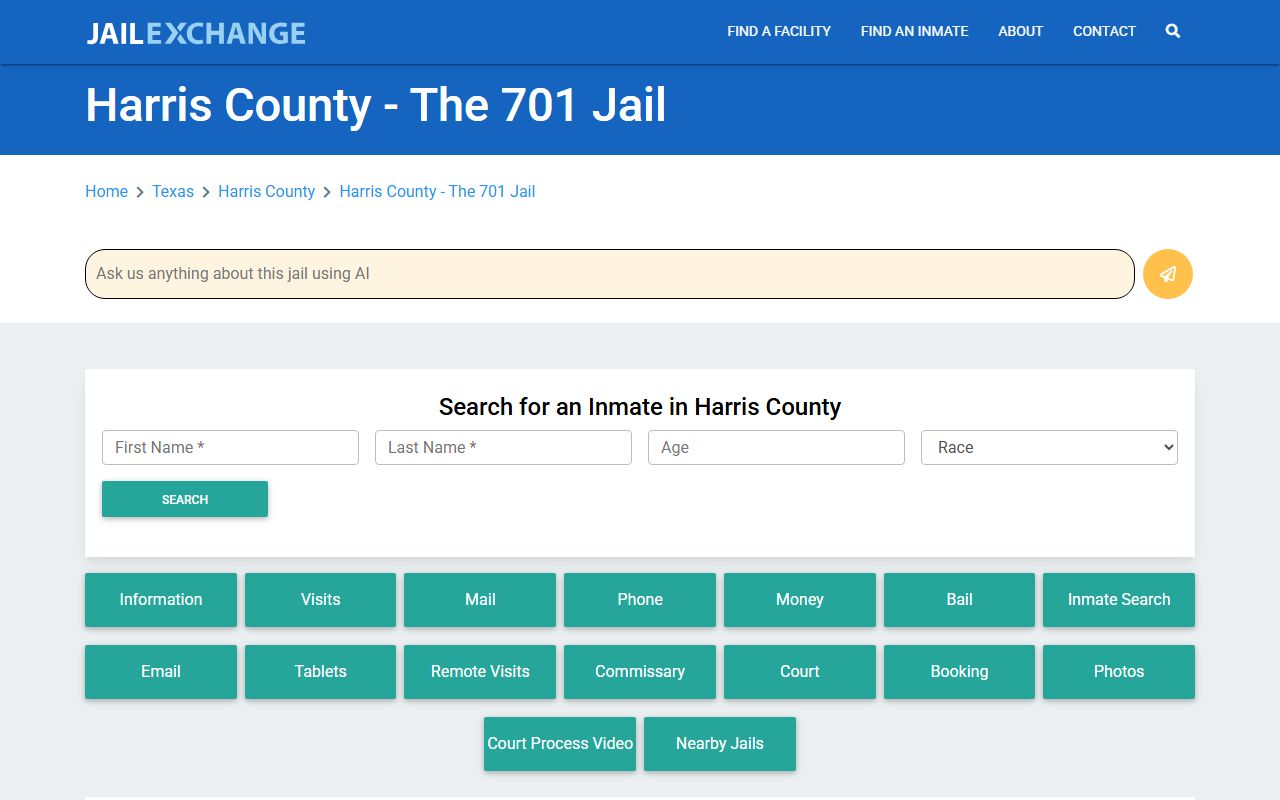 Harris County Jail Exchange jail roster and facility details