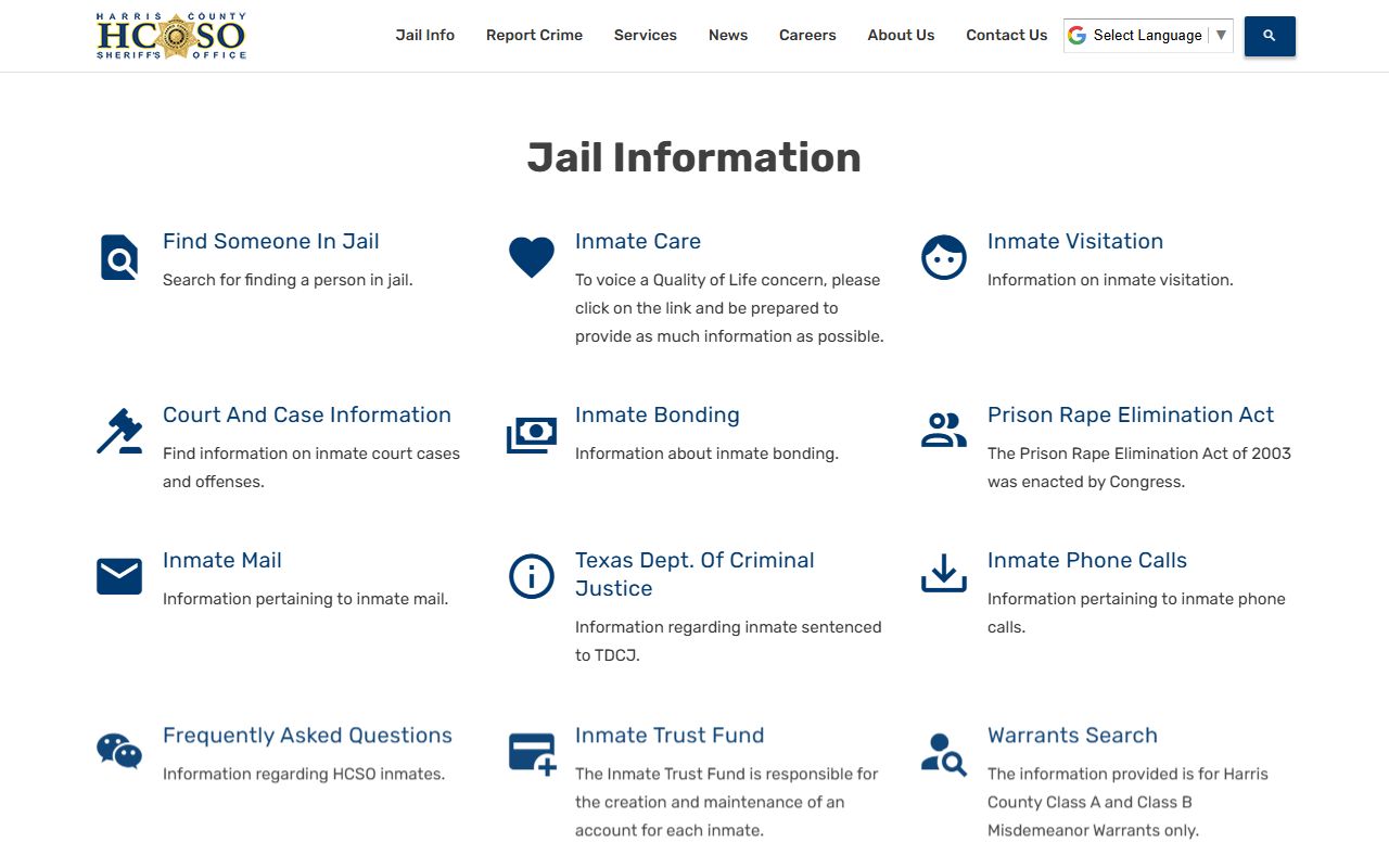 Harris County jail information and inmate search portal