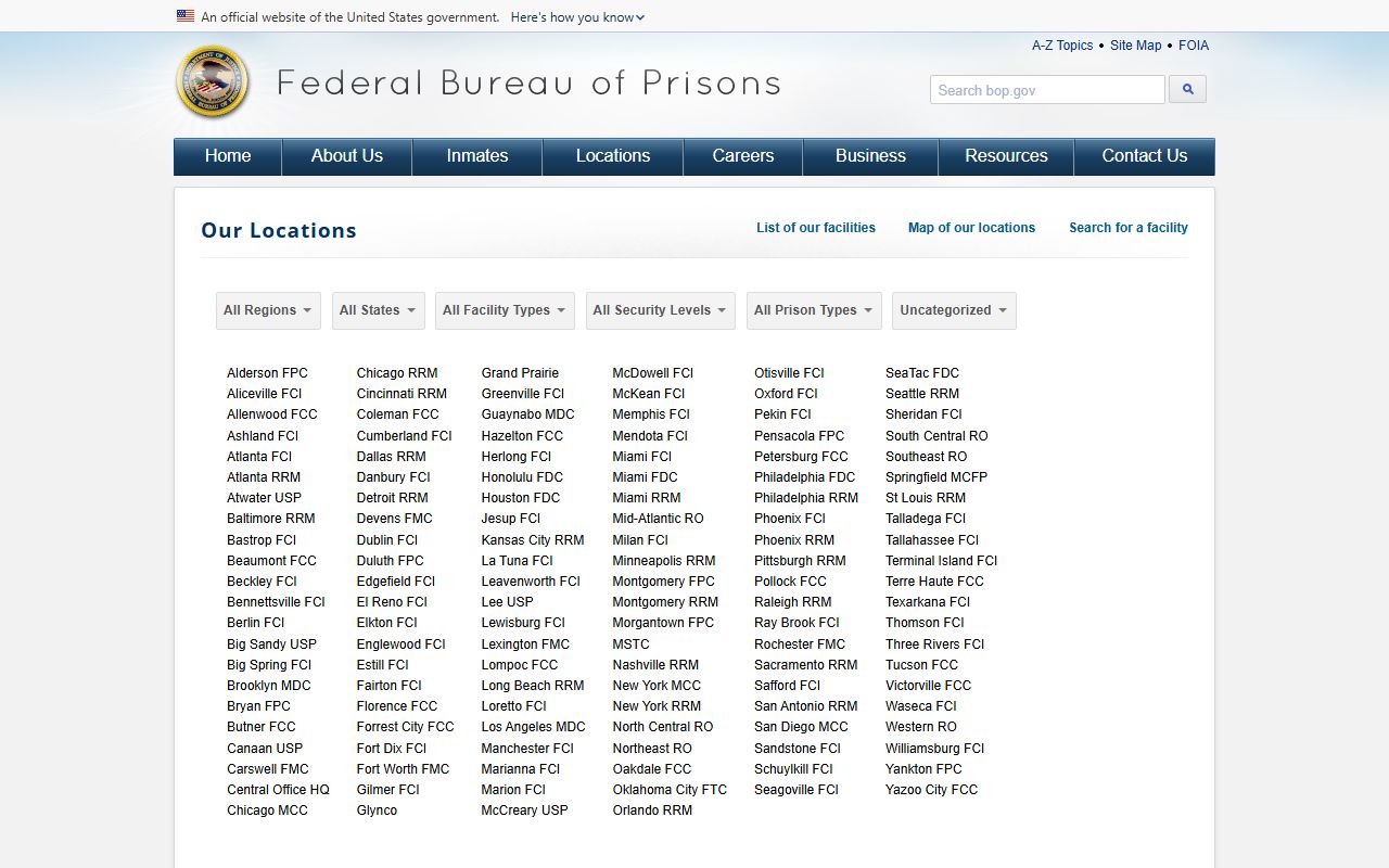 Federal Bureau of Prisons Texas Jail Roster